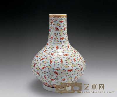 清光绪 粉彩云蝠荸荠瓶 高33cm；口径7cm